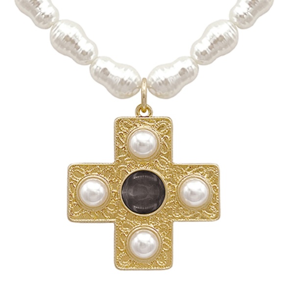 Cross & Pearl Statment Necklace Set - Picture 3 of 4